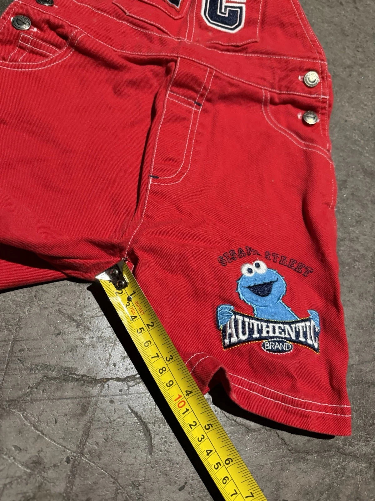 Vintage 90s Y2k Sesame Street Cookie Monster Red Denim Overalls 4T Unisex