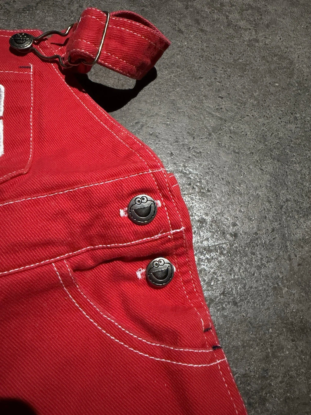 Vintage 90s Y2k Sesame Street Cookie Monster Red Denim Overalls 4T Unisex