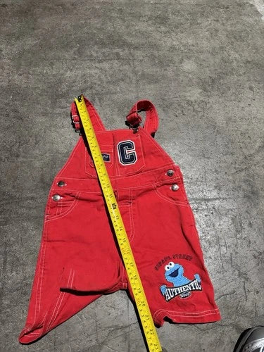 Vintage 90s Y2k Sesame Street Cookie Monster Red Denim Overalls 4T Unisex